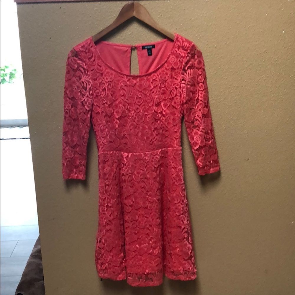 Coral lace dress 3/4 sleeves